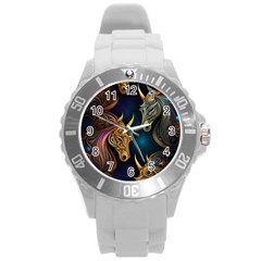 Pattern With Horses Round Plastic Sport Watch (l) by 2607694a