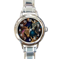 Pattern With Horses Round Italian Charm Watch by 2607694a