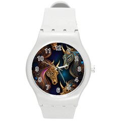 Pattern With Horses Round Plastic Sport Watch (m) by 2607694a