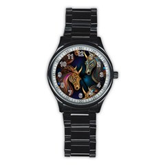 Pattern With Horses Stainless Steel Round Watch by 2607694a