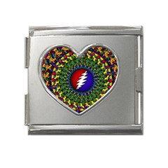 Grateful Dead Bear Pattern Mega Link Heart Italian Charm (18mm) by Maspions