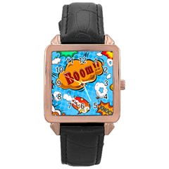 Comical Words Animals Comic Omics Crazy Graffiti Rose Gold Leather Watch  by Bedest