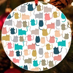 Cute Seamless Pattern Happy Kitty Kitten Cat Uv Print Acrylic Ornament Round by Hannah976