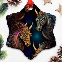 Schwarz Pferde Muster Snowflake Ornament (two Sides) by 2607694c