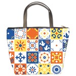 Mexican Talavera Pattern Ceramic Tiles With Flower Leaves Bird Ornaments Traditional Majolica Style Bucket Bag Back