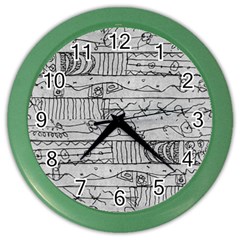 Black And White Hand Drawn Doodles Abstract Pattern Bk Color Wall Clock by dflcprintsclothing