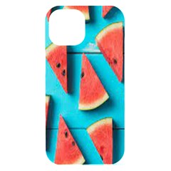 Watermelon Blue Background Iphone 15 Black Uv Print Pc Hardshell Case by Azkajaya