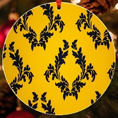 Yellow Regal Filagree Pattern Uv Print Acrylic Ornament Round by Azkajaya