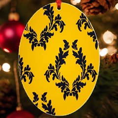 Yellow Regal Filagree Pattern Uv Print Acrylic Ornament Oval by Azkajaya