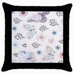 Butterflies Cute Flower Pastel Pattern Throw Pillow Case (black) by Loisa77