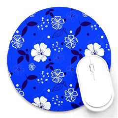 Blooming Seamless Pattern Blue Colors Round Mousepad by Ket1n9