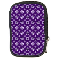 White Pentacle And Purple Pattern Compact Camera Leather Case by cheekywitch