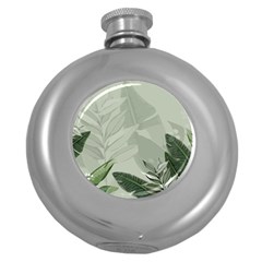 Banana Leaf Plant Pattern Round Hip Flask (5 Oz) by anzea