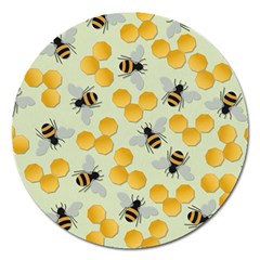 Bees Pattern Honey Bee Bug Honeycomb Honey Beehive Magnet 5  (round) by Bedest