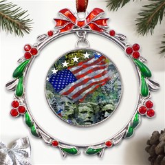 Usa United States Of America Images Independence Day Metal X mas Wreath Ribbon Ornament by Ket1n9