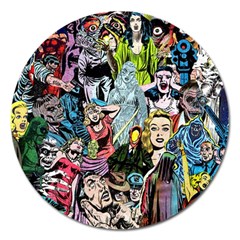 Vintage Horror Collage Pattern Magnet 5  (round) by Ket1n9