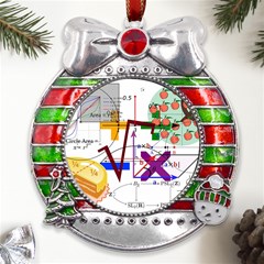 Mathematics Formula Physics School Metal X mas Ribbon With Red Crystal Round Ornament by Bedest