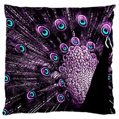 Purple Peacock Large Premium Plush Fleece Cushion Case (two Sides) by Bedest