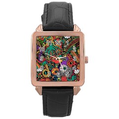 Cute Cartoon Doodle Rose Gold Leather Watch  by Bedest