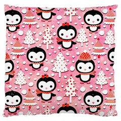 Cute Penguin Pattern Large Premium Plush Fleece Cushion Case (one Side) by Loisa77