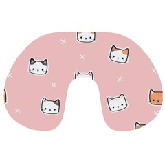 Cute Cat Cartoon Doodle Seamless Pink Pattern Travel Neck Pillow by Grandong