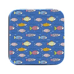 Sea Fish Blue Submarine Animals Square Metal Box (black) by Loisa77