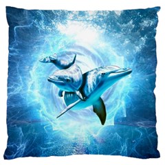 Dolphin Blue Fantasy Standard Premium Plush Fleece Cushion Case (two Sides) by Loisa77