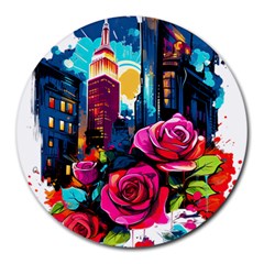 City Rose 2-gigapixel-art-scale-4 00x Round Mousepad by BrightWear