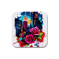 City Rose 2-gigapixel-art-scale-4 00x Rubber Square Coaster (4 Pack) by BrightWear