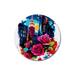 City Rose 2-gigapixel-art-scale-4 00x Rubber Round Coaster (4 Pack) by BrightWear