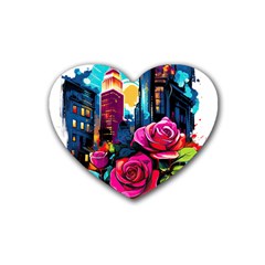 City Rose 2-gigapixel-art-scale-4 00x Rubber Coaster (heart) by BrightWear