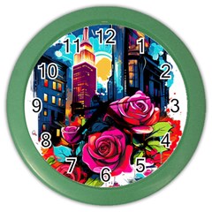 City Rose 2-gigapixel-art-scale-4 00x Color Wall Clock by BrightWear