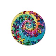 Tie Dye Grateful Dead Bears Rubber Round Coaster (4 Pack) by Perong