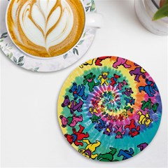 Tie Dye Grateful Dead Bears Uv Print Round Tile Coaster by Perong