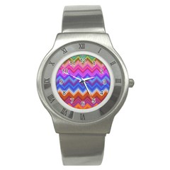 Pattern Chevron Zigzag Background Stainless Steel Watch by Grandong