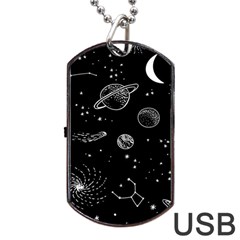 Black Space Drawing Art Planet Drawing Stars Black Space Galaxy Outer Space Dog Tag Usb Flash (two Sides) by Perong