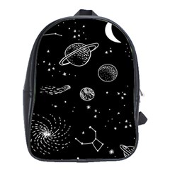 Black Space Drawing Art Planet Drawing Stars Black Space Galaxy Outer Space School Bag (xl) by Perong