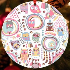 Cute Owl Bird Animal Pattern Uv Print Acrylic Ornament Round by Perong