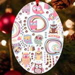 Cute Owl Bird Animal Pattern UV Print Acrylic Ornament Oval Front