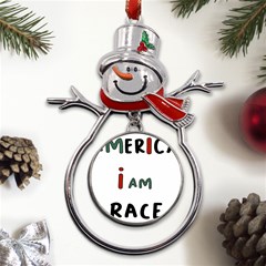 America  I Am Race Metal Snowman Ornament by RiverRootz