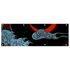 Night In The Ocean Red Waves Art Moon Dark Japanese Wave Banner And Sign 9  X 3  by Perong