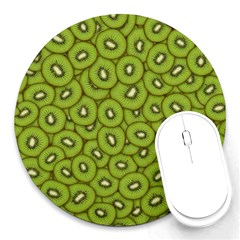 Kiwi Fruit Pattern Green Background Round Mousepad by Paksenen