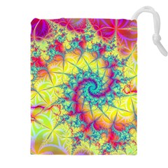 Fractal Spiral Abstract Background Vortex Yellow Drawstring Pouch (5xl) by Ket1n9