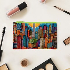 City New York Nyc Skyscraper Skyline Downtown Night Business Urban Travel Landmark Building Architec Cosmetic Bag (xs) by Posterlux