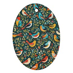 Birds Pattern Flowers Whimsical Ornament (oval) by Salmanaz77