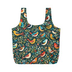 Birds Pattern Flowers Whimsical Full Print Recycle Bag (m) by Salmanaz77