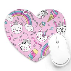 Beautiful Cute Animals Pattern Pink Heart Mousepad by Grandong