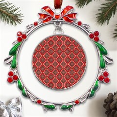 Illustrations Ajrak Abstract Design Pattern Metal X mas Wreath Ribbon Ornament by Apenda