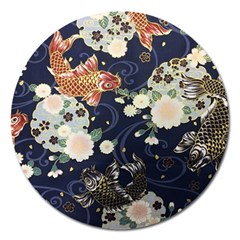 Japanese Wave Koi Illustration Pattern Magnet 5  (round) by Ndabl3x