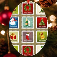 Christmas Stamp Pattern Uv Print Acrylic Ornament Oval by Maspions